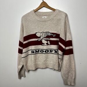 American Eagle Outfitters Cream & Maroon Snoopy Crewneck Sweater